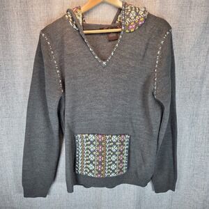 Spunky Y2K Women's Gray Hooded Bright Colors Sweater 90's Vintage XL Preppy Boho